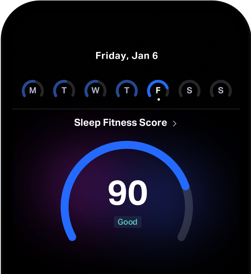 Phone screen showing a Sleep Fitness Score of 90