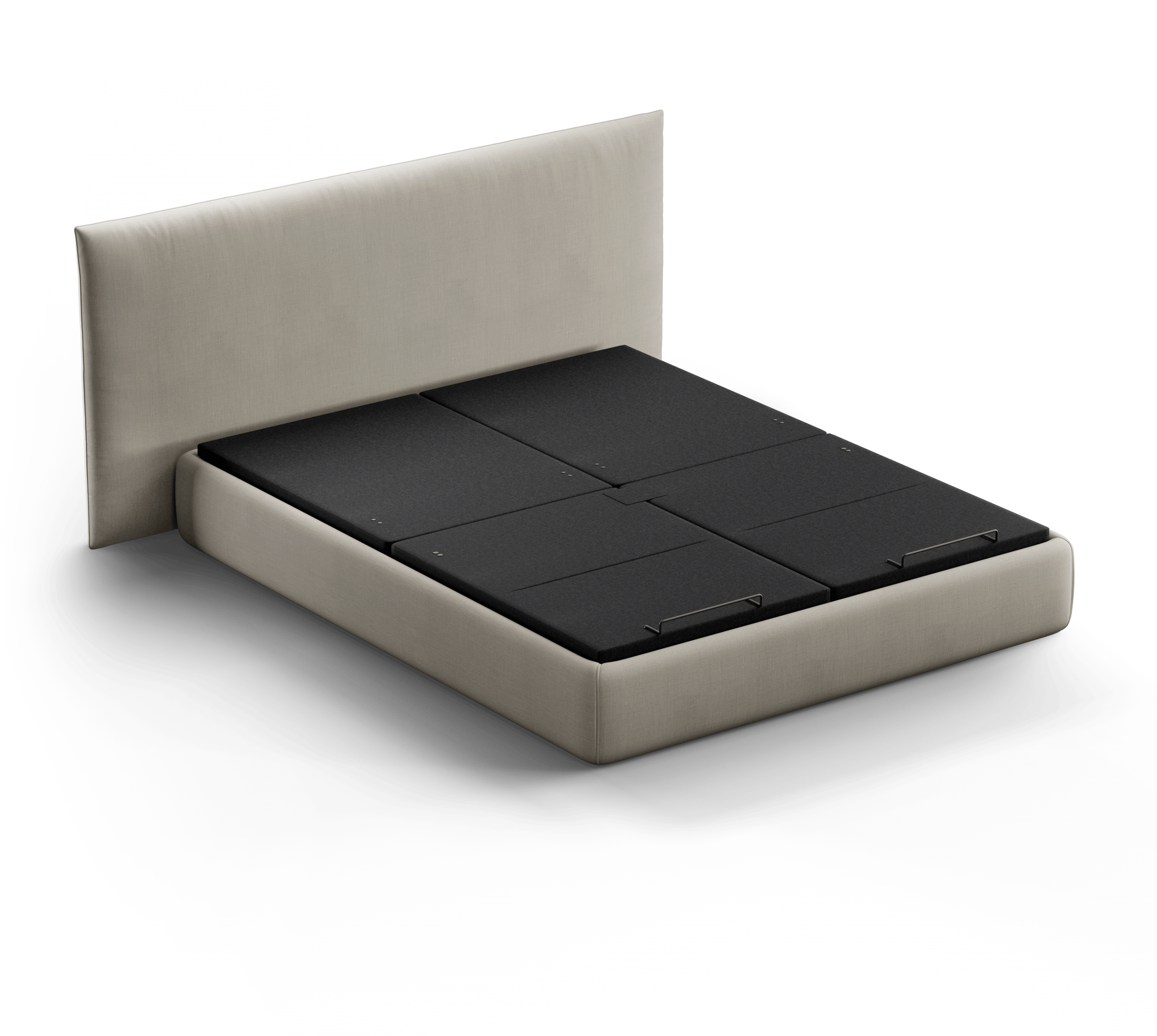 The Pod 4 Ultra Base with a beige bed frame