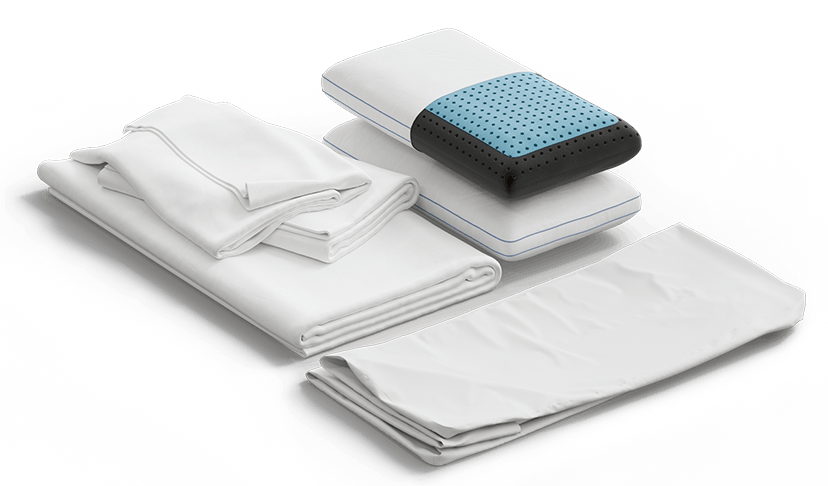 Includes everything you need to pair with your Pod: one Pod Sheet Set (white), one Pod Protector, and two Carbon Air Pillows.
